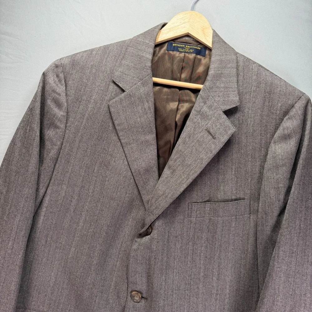 Vintage Brooks Brothers Blazer Mens 42R Gray Herringbone 3 Button Made in USA